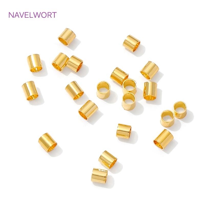100/200pcs 18K Gold Plated Brass 2mm Tube Crimp End Beads Stopper Spacer Beads For DIY Bracelet Jewelry Making Accessories