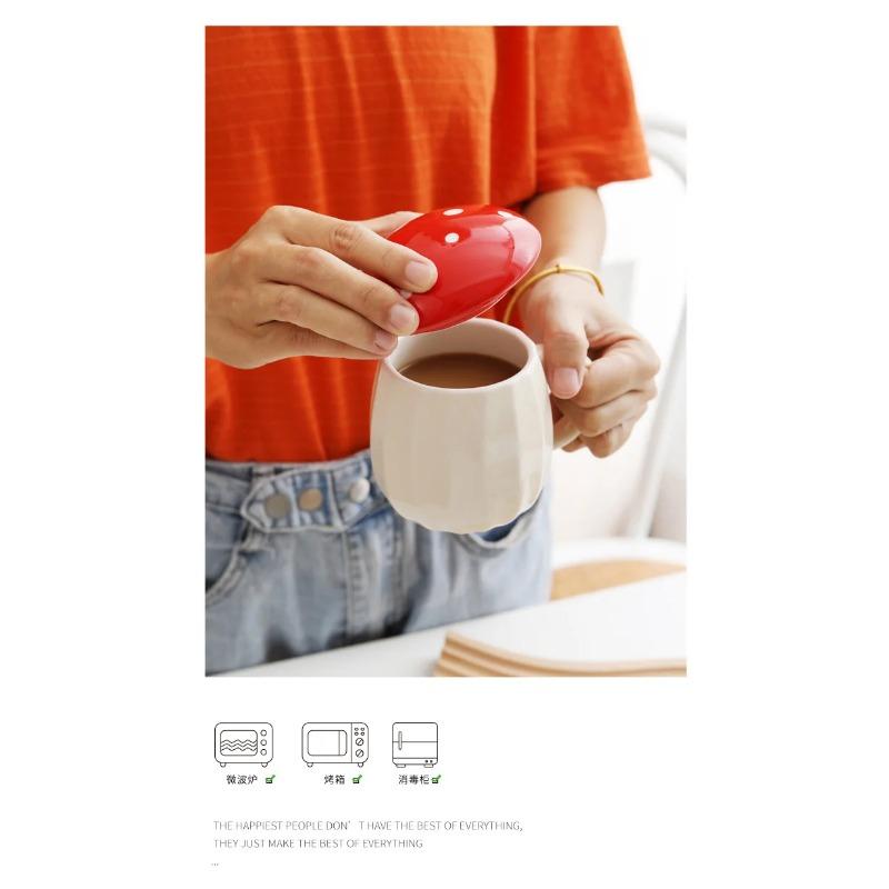 Mushroom Mug, Cute Ceramic Milk Coffee Cup with Lid Ideal Birthday Gift for Women Mom