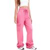 Women Cargo Sweatpants Stacked Pants Warm Fleece Drawstring Waist Casual Joggers Trousers