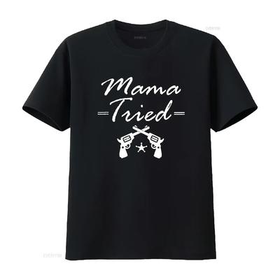 Mens Mama Tried T Shirt Country Music Al Black 2X Large Vintage Washed Unisex Fashion Slightly Breathable Streetwear