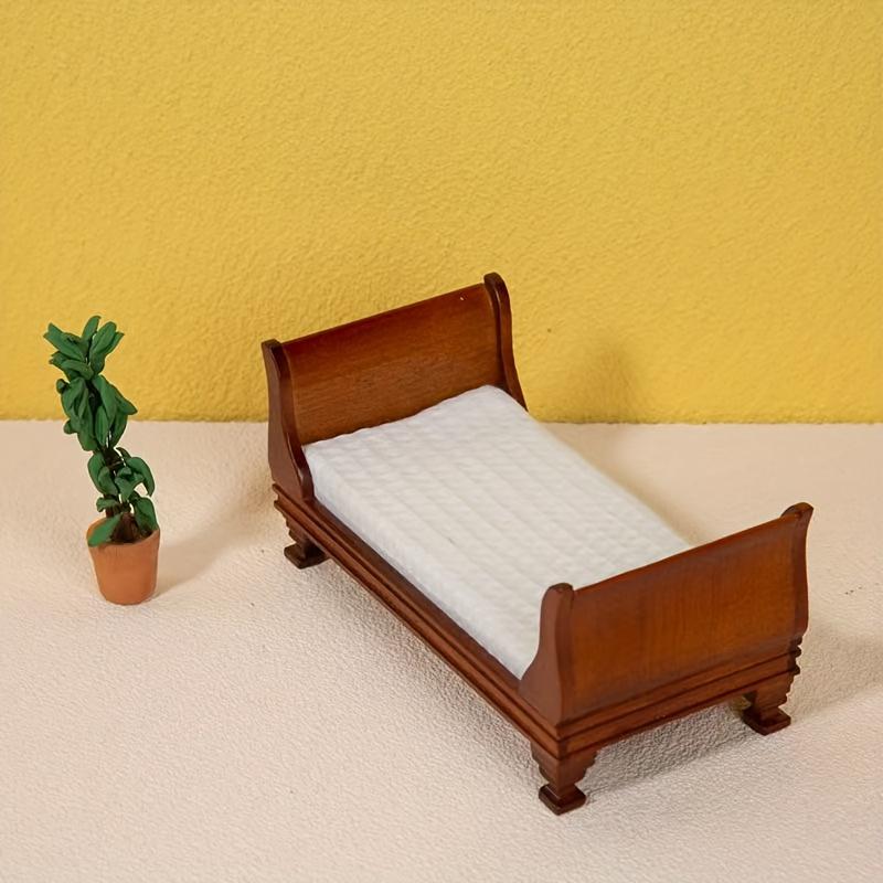 1/12 Scale Miniature Wooden Bed Model Ornament - DIY Miniature Photography Props- Seasonal Decor - Perfect Gift
