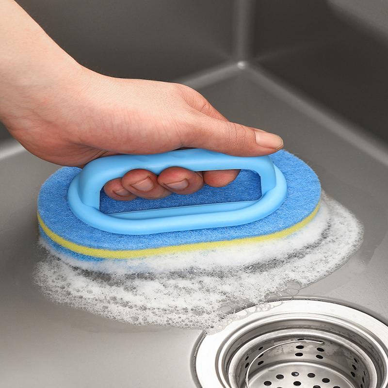 Spazzola per la pulizia con manico Spugna da cucina Salvietta ispessente Spugna per la pulizia delle piastrelle del bagno Spugna per la pulizia delle macchie domestiche Strumenti puliti