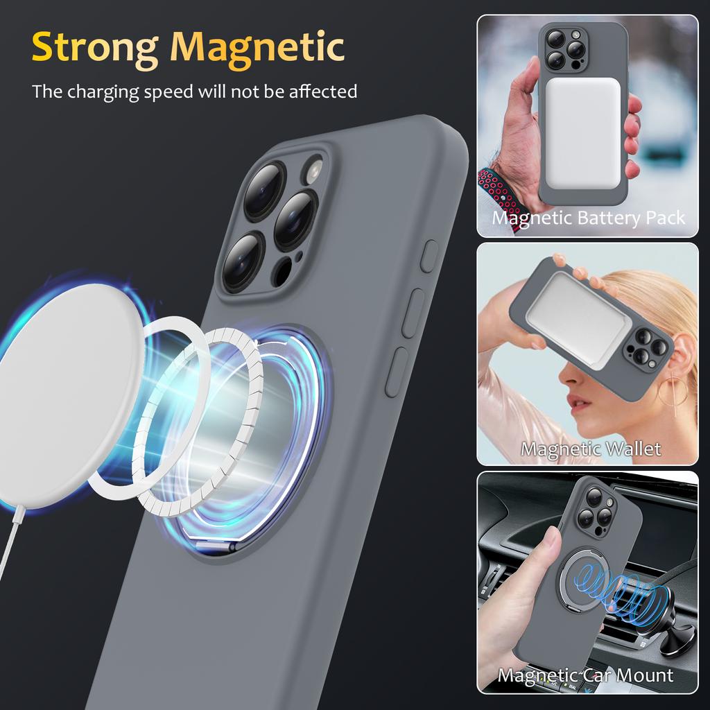 For iPhone 14 Pro Case Compatible with MagSafe Rotating Metal Kickstand PC+Silicone Phone Cover