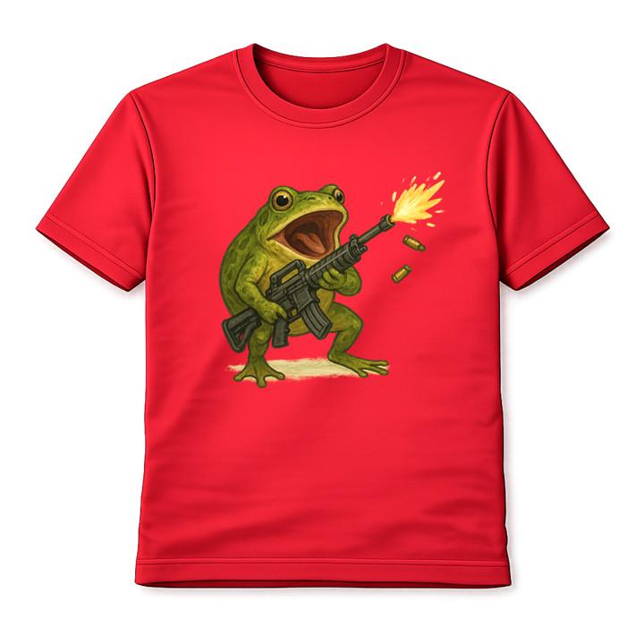 Frog Going Crazy Machine Gun T-Shirt Shooting Funny Humour Unisex Tee S