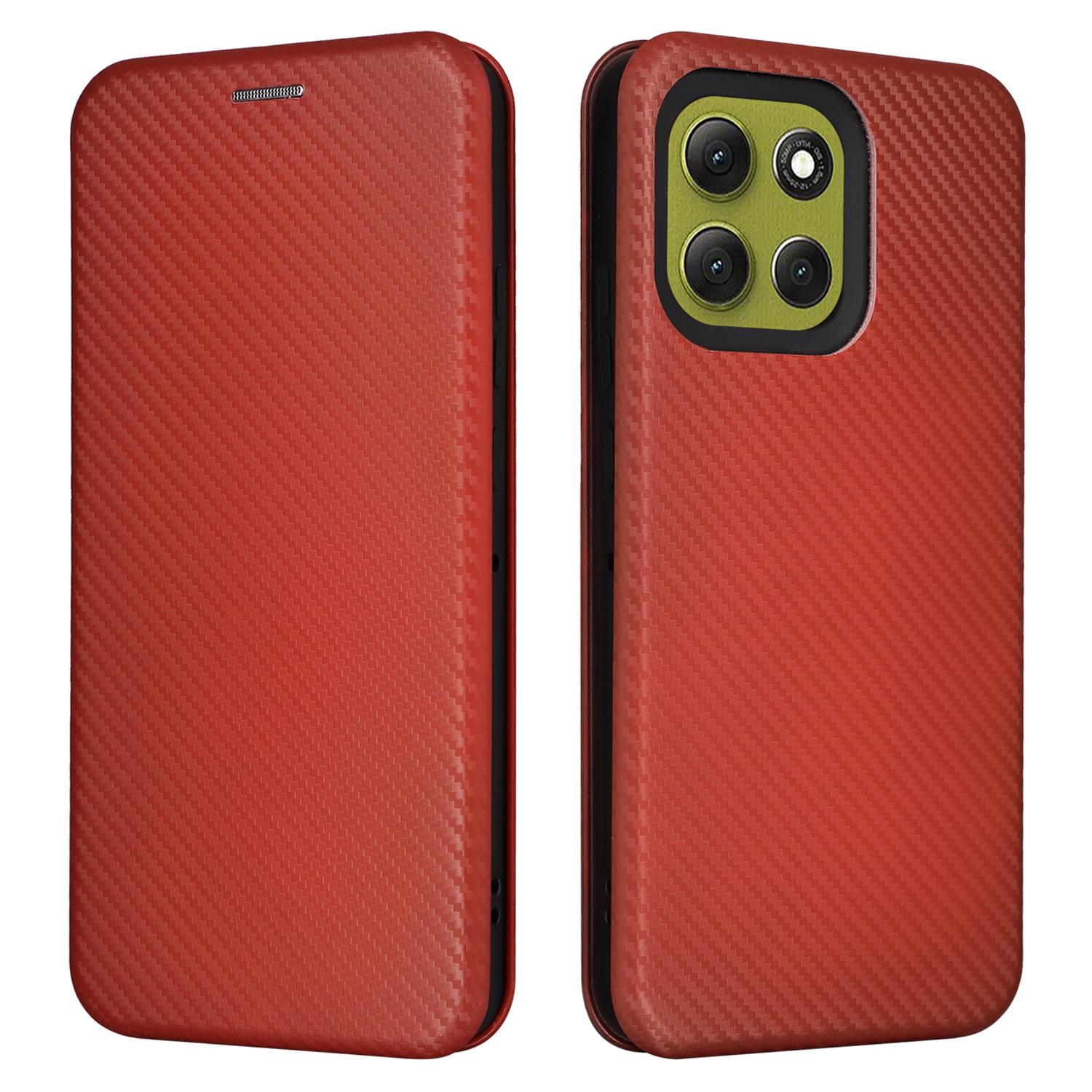 

For Motorola Moto G86 5G Case Carbon Fiber Texture Drop-Proof PU Leather Phone Cover Brown