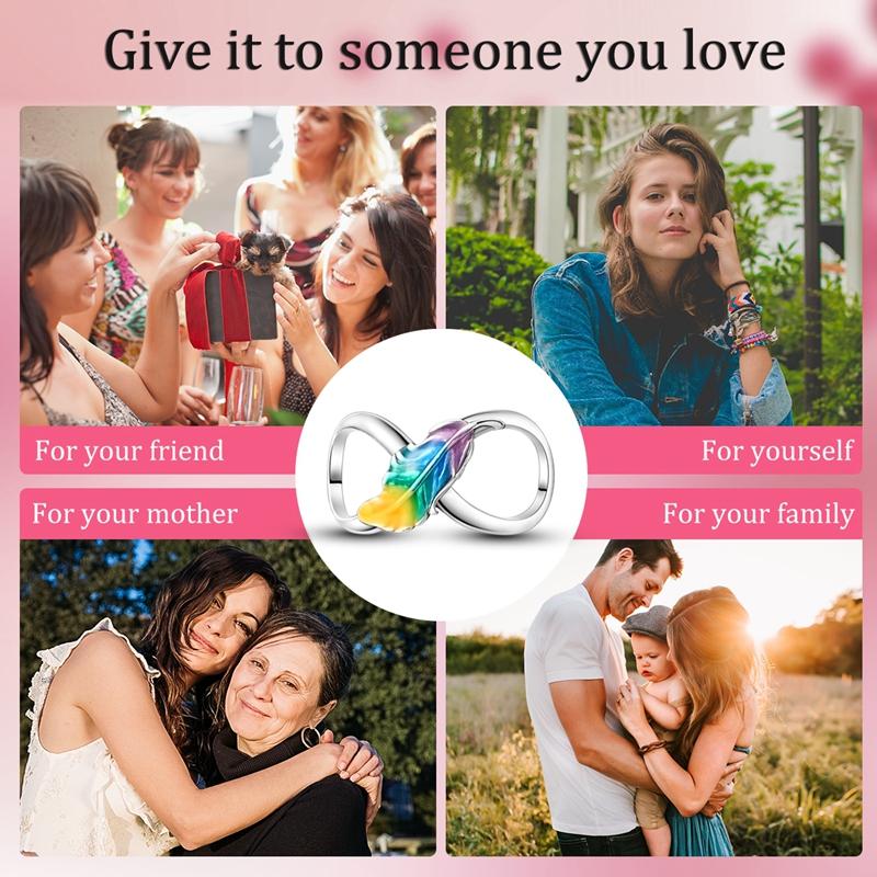 Original Charms Copper Colorful Feather Infinity Symbol Beads Fit Charms Plata Bracelets For Women Jewelry Making Gifts