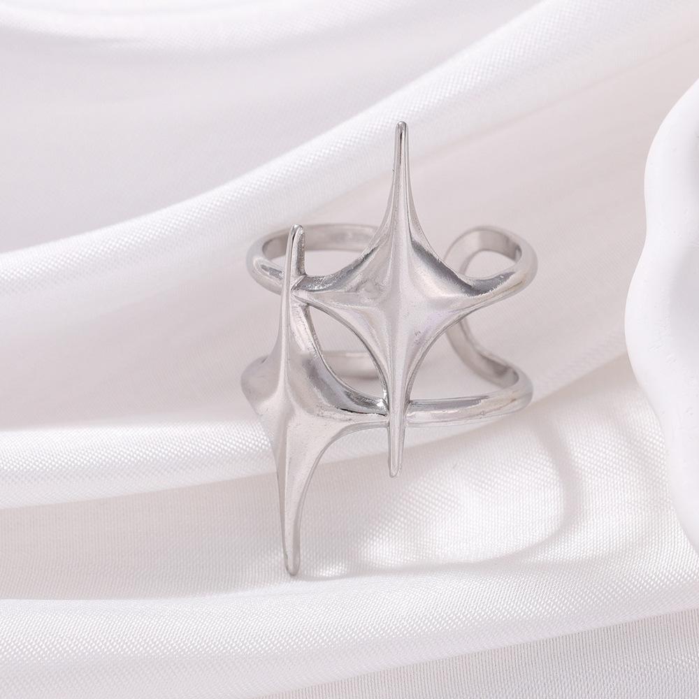 Simple Star Open Titanium Steel Ring for Women - Chic Light Luxury Stainless Steel Jewelry Adjustable