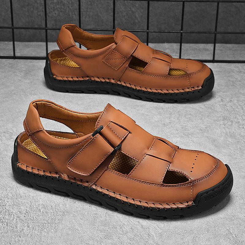 Letní pánské kožené plážové sandály Čistě ručně vyráběné Pánské sandály s uzavřenou špičkou