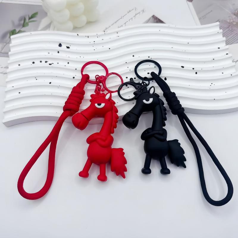 Cartoon Niedliches Beflocktes Pony Schlüsselanhänger Tierkreiszeichen Pferd Anhänger Schlüsselanhänger Rucksack Hängende Dekoration Jahresmaskottchen Geschenke