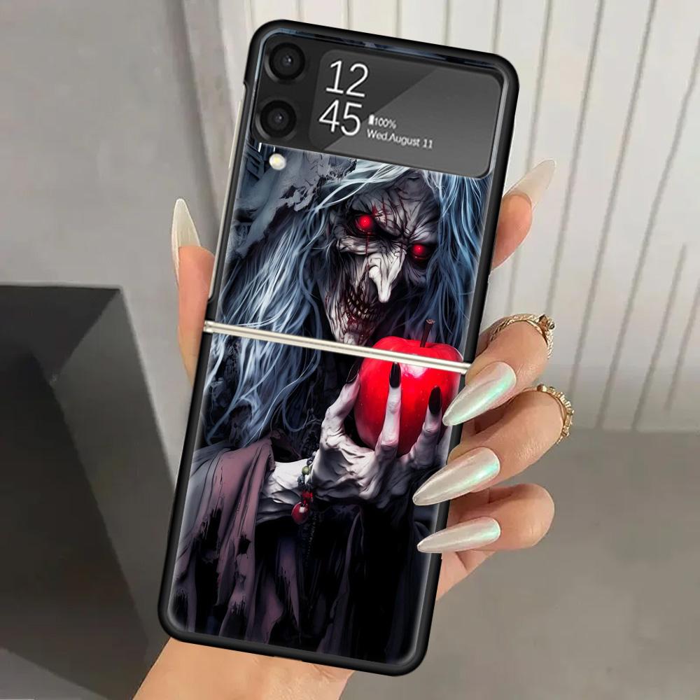 Halloween Moon Witch Horror Hard PC Phone Case For Samsung Galaxy Z Flip 7 6 5 4 3 Black ZFlip7 ZFlip6 Flip5 Flip4 Flip3 5G Prin