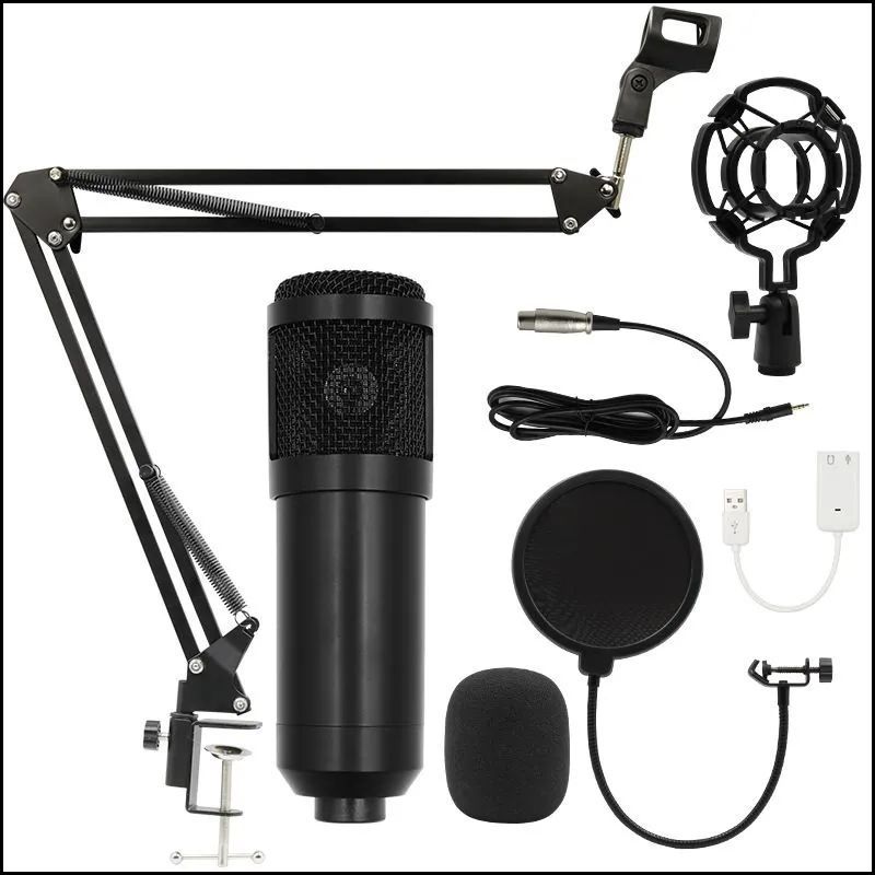Semi-metal BM800 V8 set gold condenser microphone mobile phone computer k song equipment live streaming host recording microphone holder set