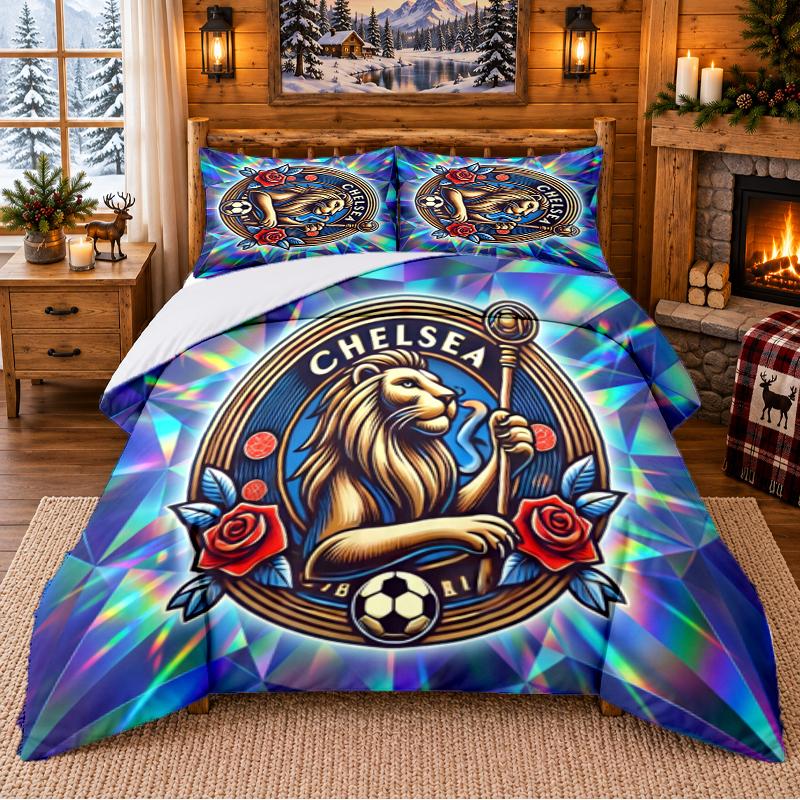 Printed 3Pcs Bedding Set Chelsea FC Pattern Bed Sheet Pillowcase For Bedroom Decor