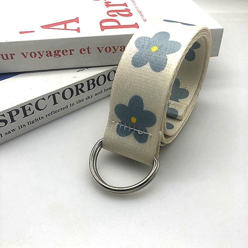 Luxury Trendy Design Nylon Braided Belt Blue Flower Jeans Waistband Casual Canvas Strap
