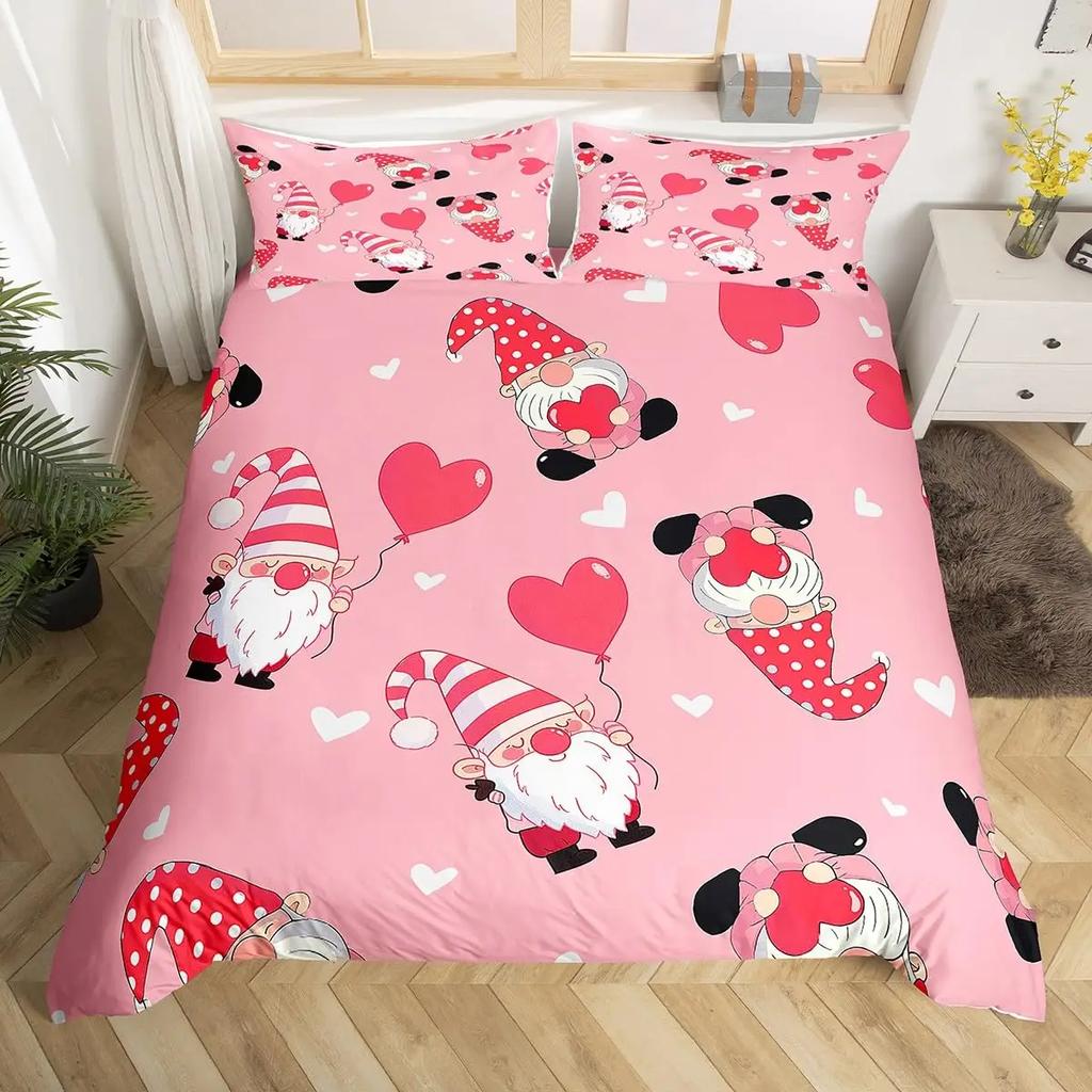 Bettbezug zum Valentinstag, Doppelbettgröße, süßes Katzen-/Hunde-/Tiere-Bettwäscheset, rustikales Rosen-/Blumen-/Liebesherz-/Romantischer Bettbezug
