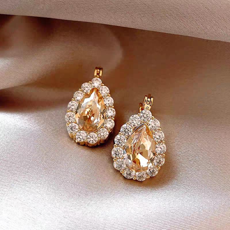 Double-Sided Rhinestone Zirconia Water Drop Earrings: Light Luxury Niche High-End Fashion Jewelry for Women