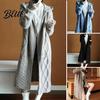 Women Fall Winter Midi Sweater Cardigan Coat Knitted Thick Hooded Long Sleeve Mid-calf Length Loose Cardiagn Open Stitch Solid Color Soft Oversized