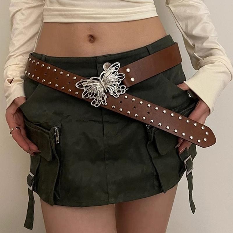 Fashion Enthusiasts PU Belt for Skirt Female Waist Belt with Butterfly Buckle
