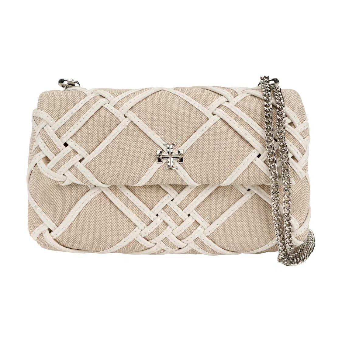 

Tory Burch Kira Woven Leather Trim Chain Shoulder Strap Canvas Crossbody Mini Bag Women Bags White 154831-250 Basic Set (Bag+Dust Bag)