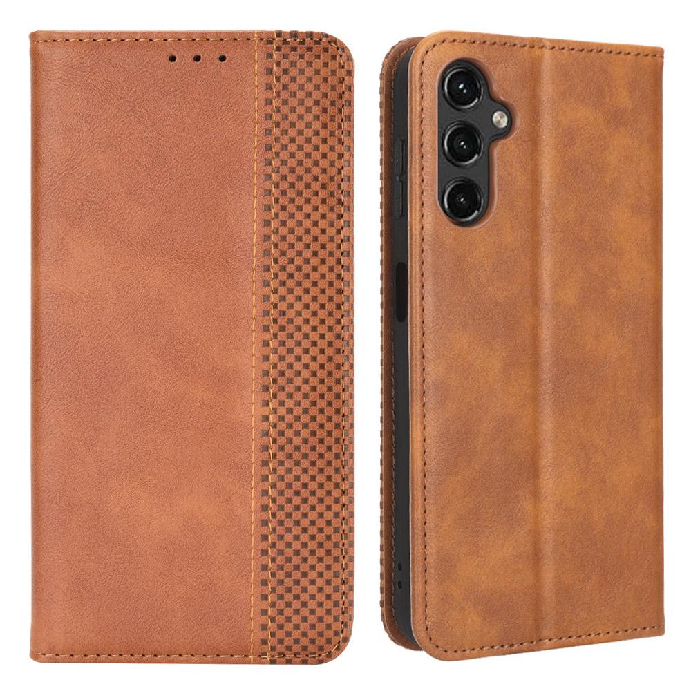 For Samsung Galaxy A24 4G (162.1 x 77.6 x 8.3mm) PU Leather Smartphone Case Vintage Stand Wallet Anti-drop Phone Cover