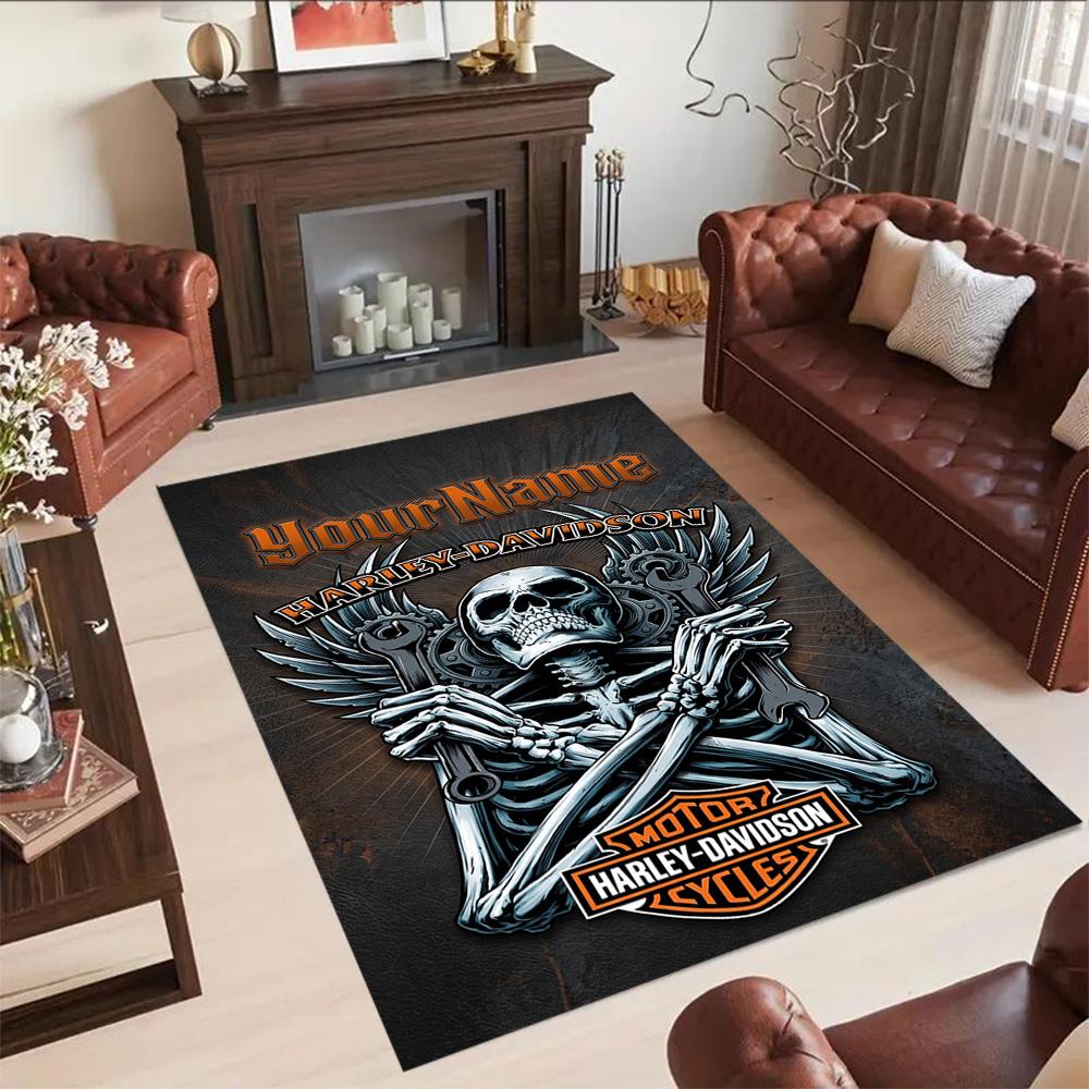 Harley-davidson Motorcycles Customizable Name Carpet Perfect for Decorate Room Entryway Bedrooms Dining Room Anti-slip Rug Office Home Decor