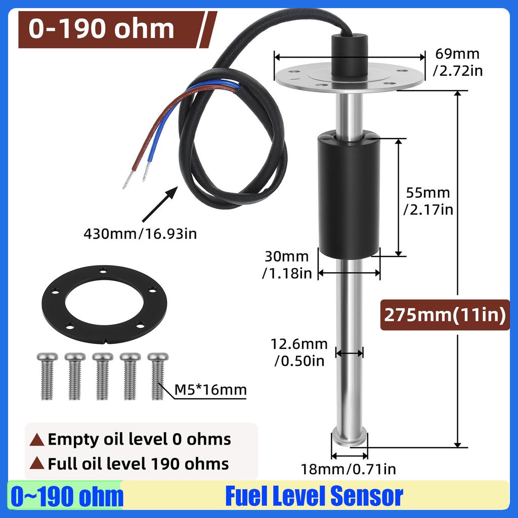 MAIMEIMI Auto Car 0-190ohm Fuel Level Sensor Water Level Sensor for Marine Boat Yacht Tank Oil Sensor 150MM 200MM 225MM 250MM