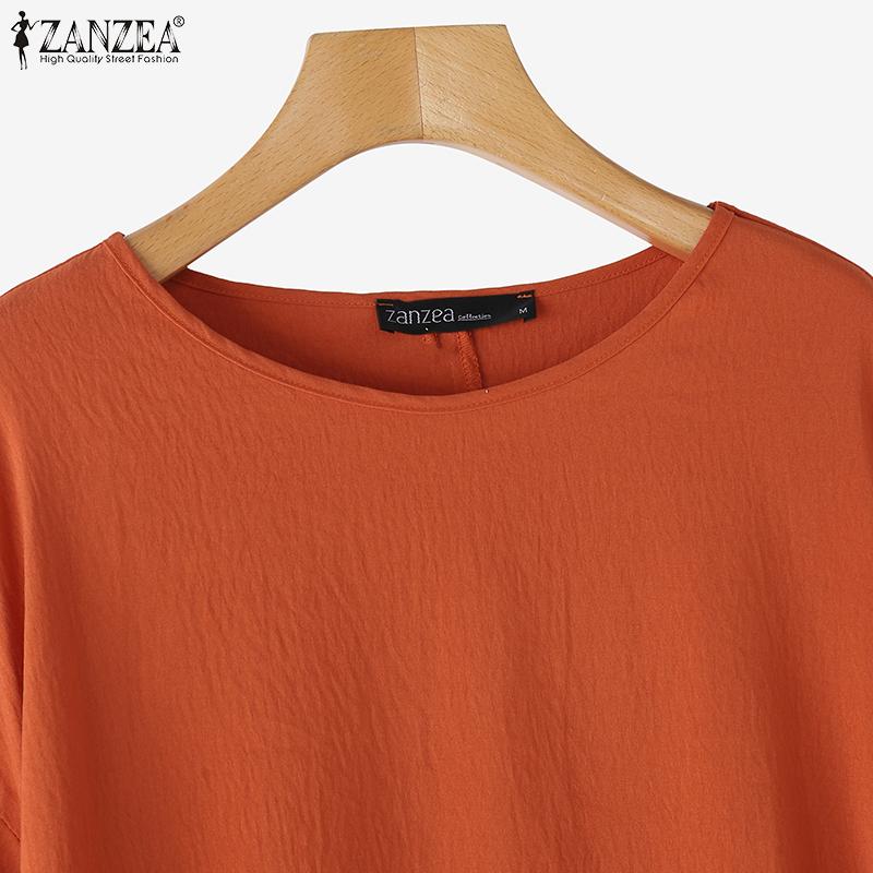 ZANZEA Women Casual Round Neck Solid Color Half Sleeve Blouse