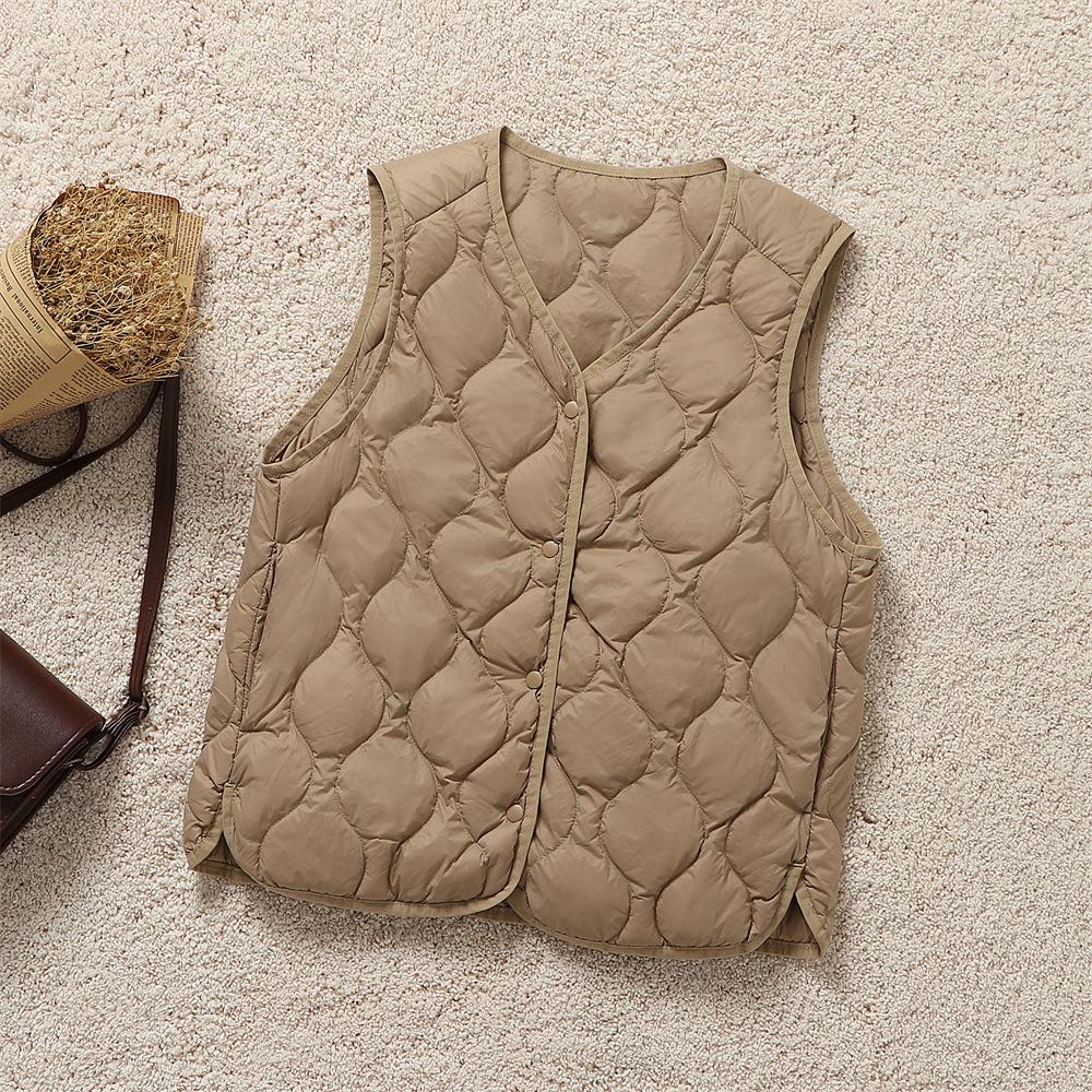 Down vest women wear autumn and winter new fashion V-neck light white duck down warm bottom vest vest vest