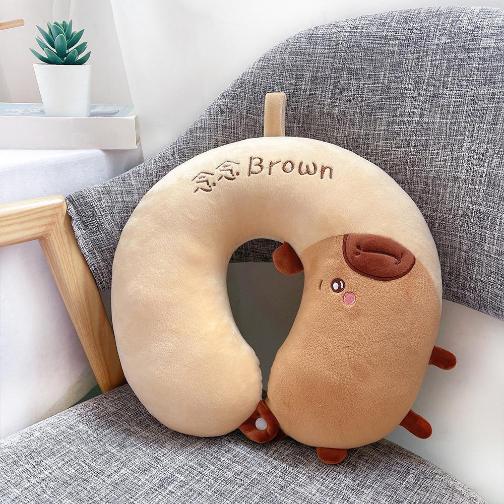 Portable Cotton Capibara Neck Pillow U-Shape Head Rest Travel Pillows Super Light Press To Inflate Cervical Pillow Train