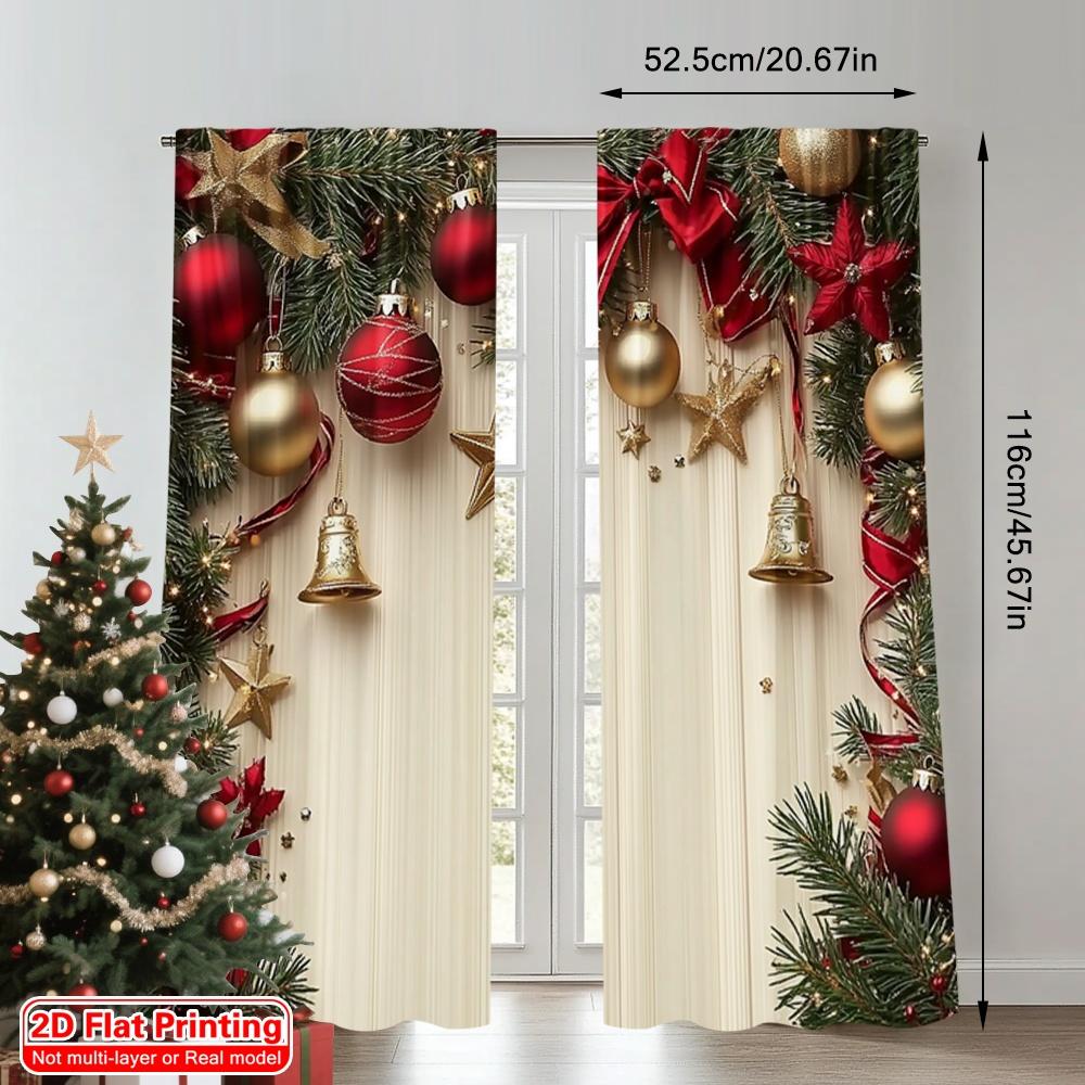 2D Flat Printing 2pcs Merry Christmas Popular Drapes Stars and Pine Branches 100% Polyester Without Electricity Birthday Party