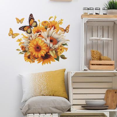 Painted Sunflower Flowers Butterfly Bedroom Living Room Home Background Decorative Wall Stickers