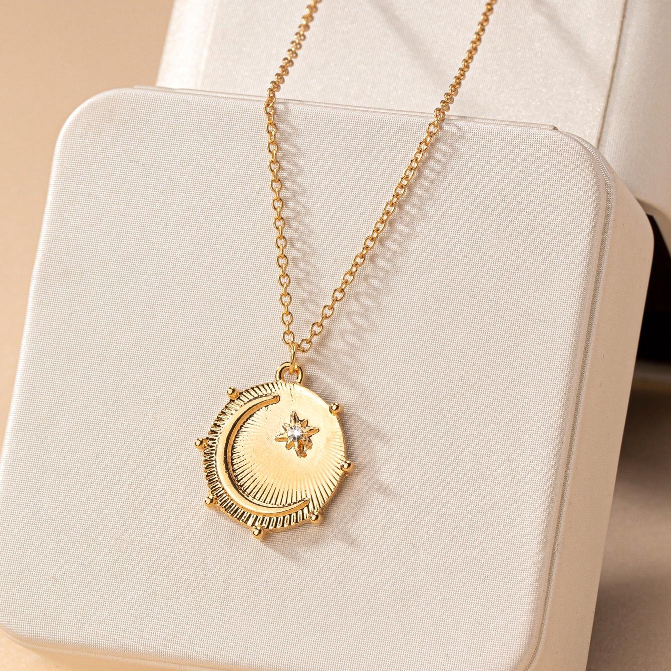 Women s Necklace Star and Moon Pendant Necklace Star and Moon Pattern Jewelry Gift Middle Eastern Ramadan Jewelry Gift золотистый