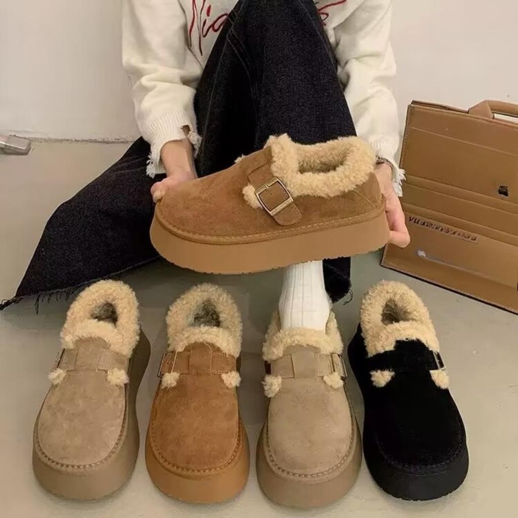 Thick Soled Snow Boots for Women, Winter with Added Velvet, Maillard Lefu Cotton Shoes, One Foot Retro Boken Shoes