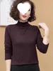 Autumn/Winter Heavy Drilling High Neck Long Sleeve Tummy Concealing Age-Reducing Top for Middle-Aged & Elderly Women