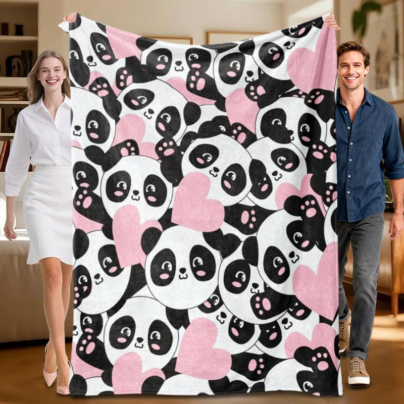 

1 piece panda-themed pink and black flannel blanket, soft, suitable for sofa, bed, office, all-season use. 70x100cm