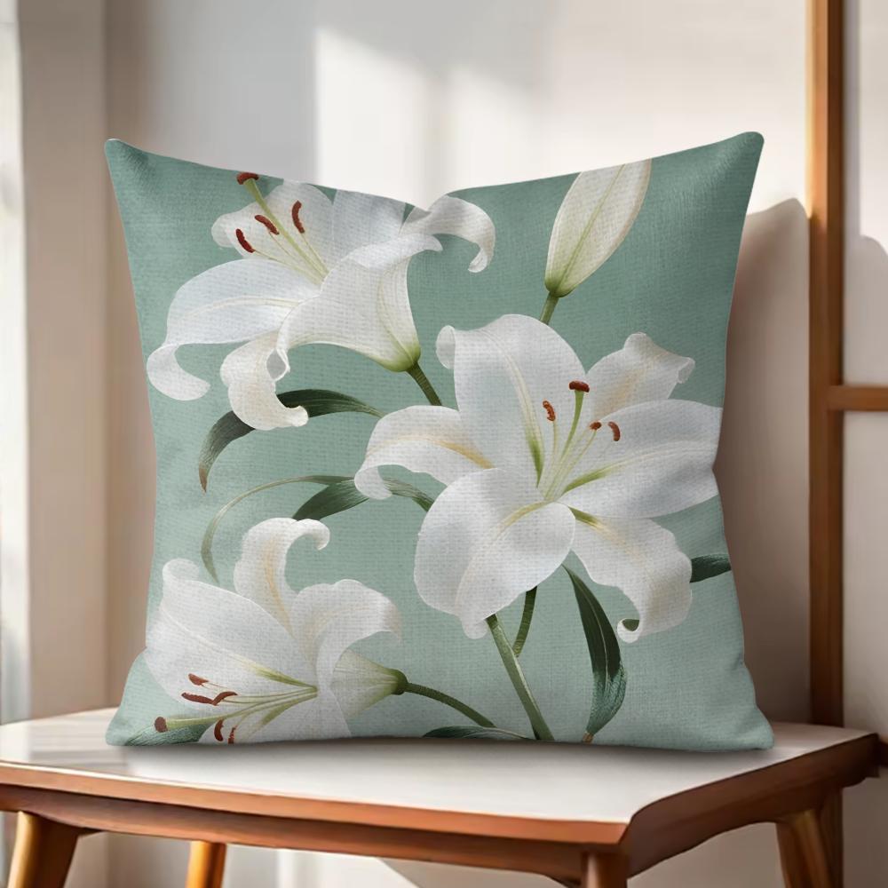 Classic Lily Cushion Cover Natural Linen Organic Fabric DoubleSided Printing Couch Pillow Covers Home Decor