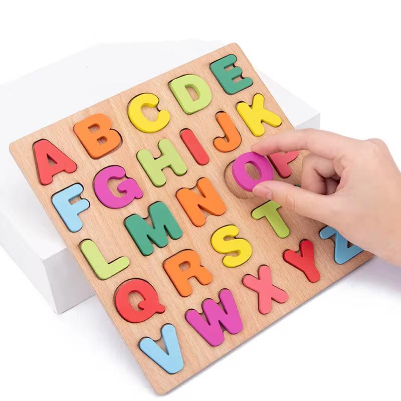 Drevené puzzle pre batoľatá Montessori hračky pre bábätká ABC Abeceda Číslo Tvar Zodpovedajúca dosková hra Predškolská vzdelávacia hračka pre deti 2-4