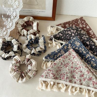 New Fringed Bag with Triangular Scarf, Floral Lace, Soft and Cozy Fabric Headscarf Hairpin Headpiece