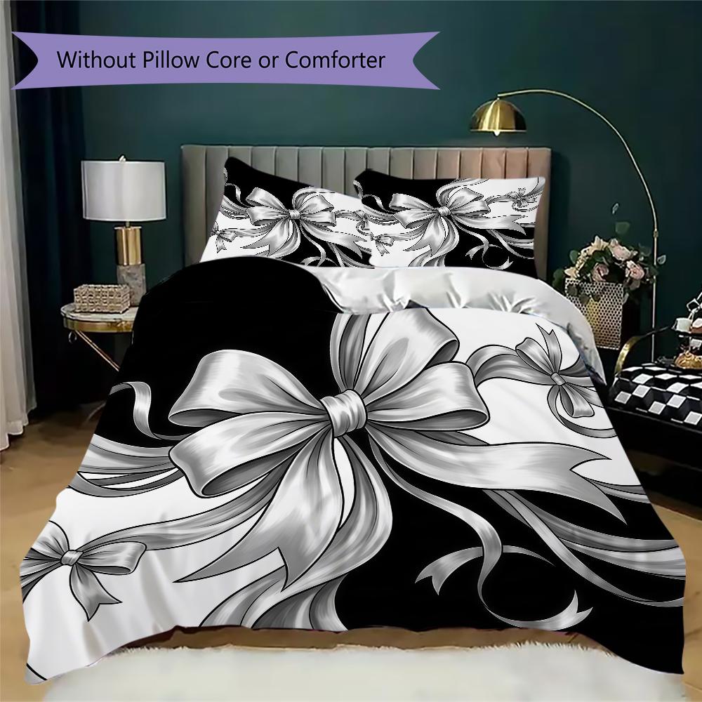 Plaid Bow Pattern Bedding Uilt Set Uilt Cover Pillowcase Home Decoration Birthday Gift (1 * Duvet Cover + 2 * Pillowcase Without Core)