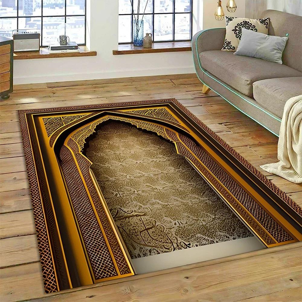 Muslimischer Islam Gebetsteppich zur Wohnzimmerdekoration Teppiche Zuhause Sofa Kaffeetisch Rutschfest Schlafzimmer Bettseite Bodenmatte Waschbar