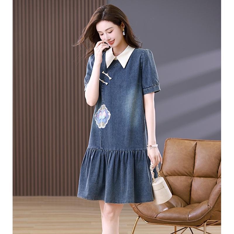 

Летнее женское джинсовое платье в китайском стиле для миниатюрных - Повседневный, Модный, Молодящий дизайн Extra Large