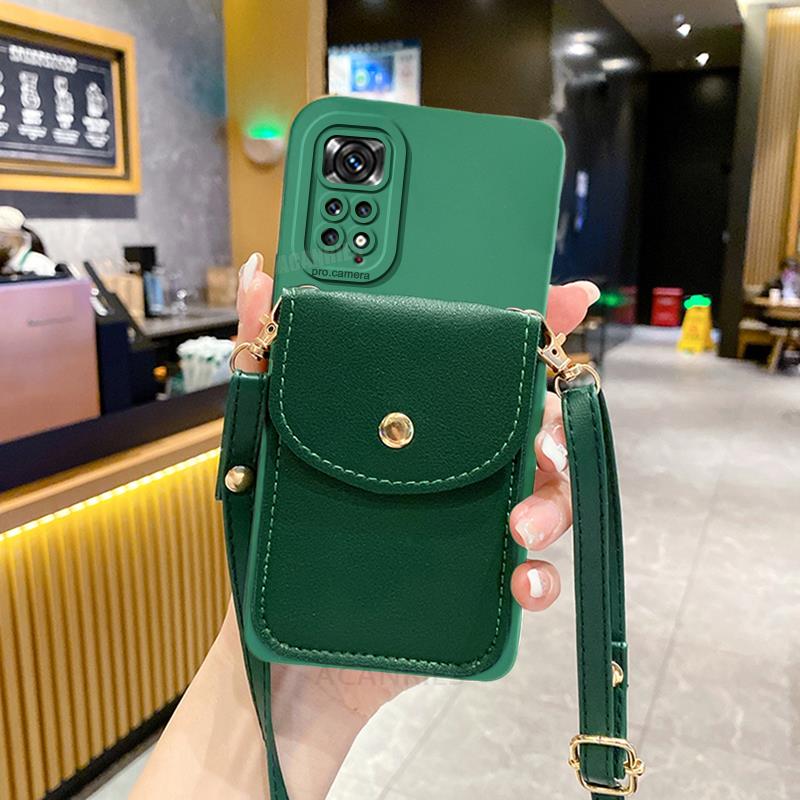 Note11s Crossbody Card Slot Bag Holder Case On For Xiaomi Redmi Note 11 8 9 10 7 Pro 11s 10s 9s 11pro 4g 5g Cord Silicone Cover