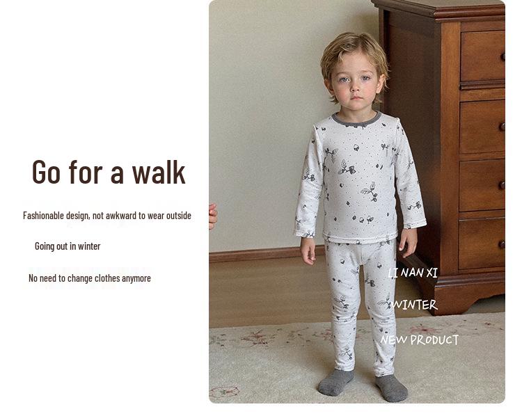 2025 New Fleece-Lined Winter Pajama Set for Small & Medium Children - Thermal Baby & Kids Homewear