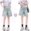 Women's Maternity Ripped Denim Shorts - Summer Thin, Loose Fit, Slimming, Plus Size, Wide Leg, Five-Point Style