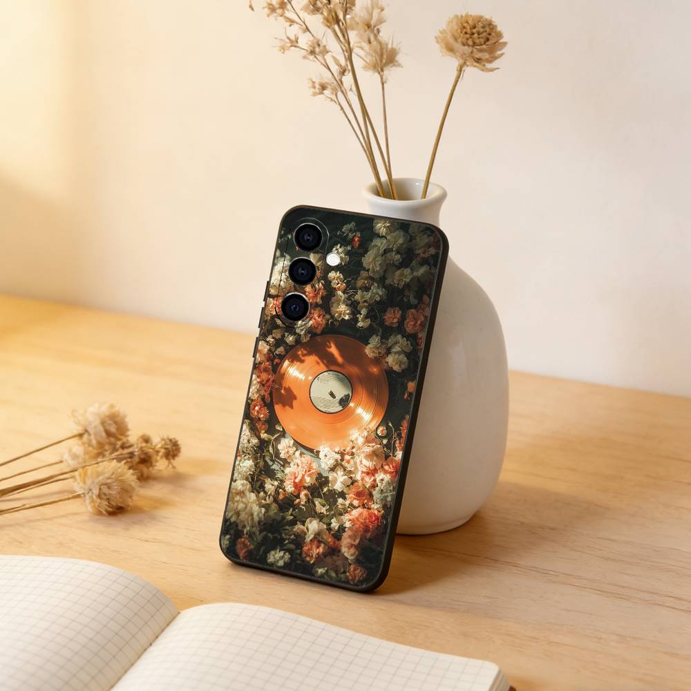 

Flower Record Phone Case For Samsung Galaxy A73,A72,A71,A70,A53,A52,A51,Others Soft Black Cover Samsung a22 4g
