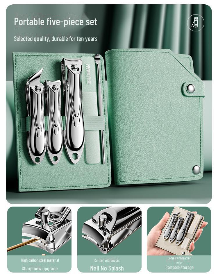 Portable Nail Clipper & Scissors Set with Rotating Leather Case - Large Anti-Splash Design