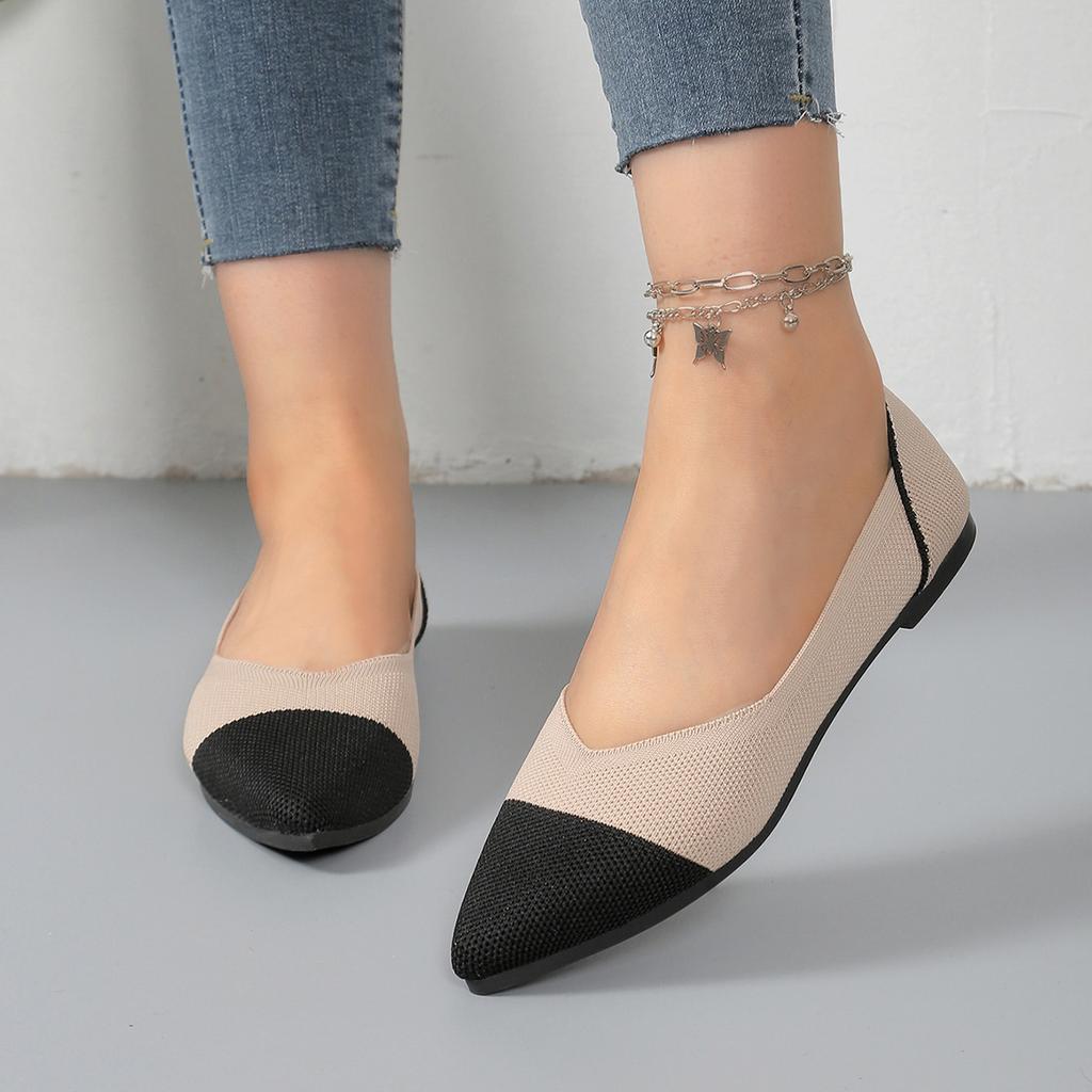 Women's Shoes Spring Pointed Head Flat Bottom Fly Weaving Breathable Shallow Mouth One Pedal Single Shoes Women