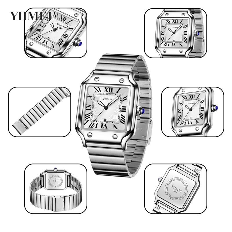 Orologio al Quarzo YHMEI Impermeabile Senza Tempo con Cinturino in Acciaio Retrò