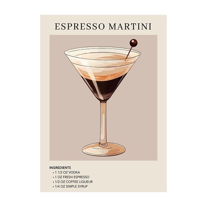 Cocktail Art Decor Poster Watercolor Retro Drink Print Minimalist Elegant Sophisticated Wall Art Picture for Home Decoration
