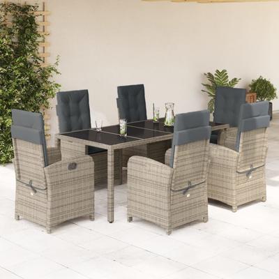 Vidaxl 7-Cz. Tuinmeubelset met Kussens, Grijs, Pe Rotan