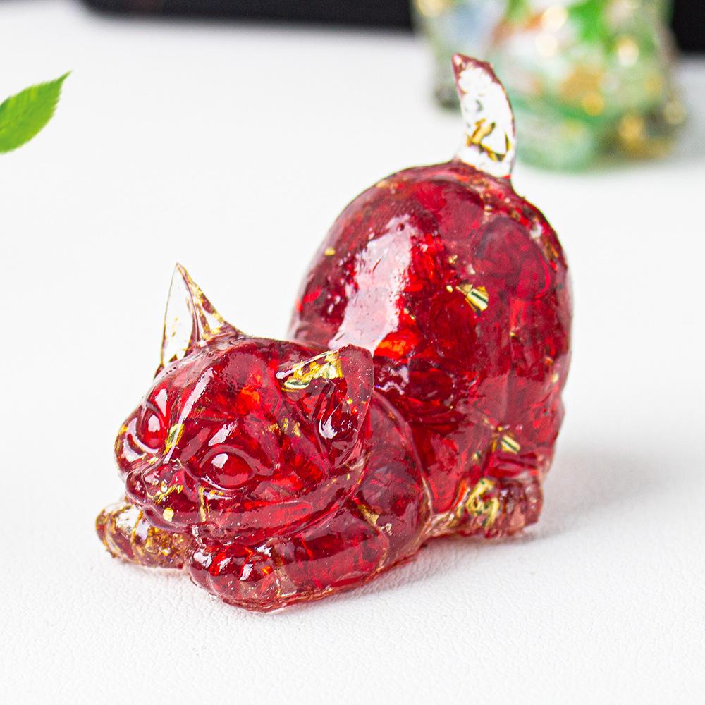 Crystal Cat Resin Decor Healing Desk Ornament Cute Animal Sculpture for Home Office Lucky Gift